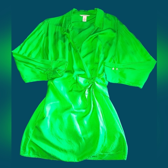 H&M Sateen Wrap Mini Dress Size L MSRP $148 - Picture 6 of 8